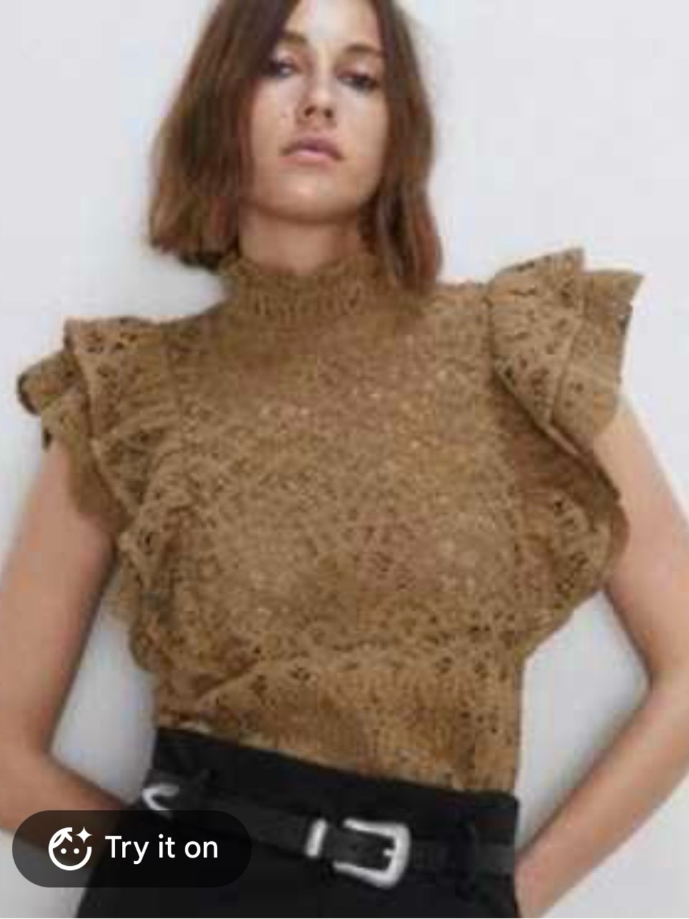 Zara crocheted ruffle top with layered ruffle sleeves